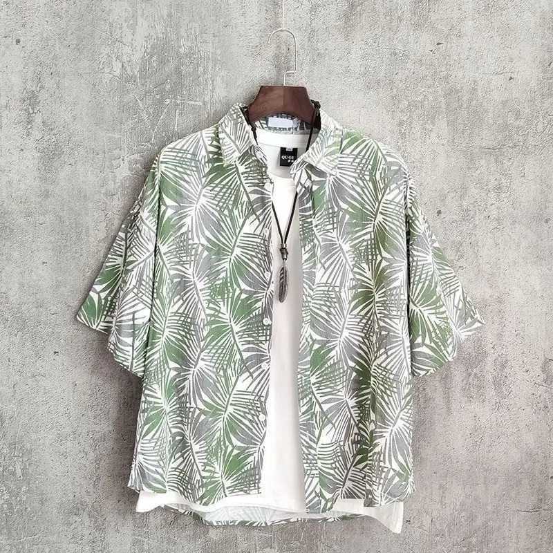 Mens Clothing Casual Loose Fit Comfortable Hong Kong Style Short Sleeve Hawaiian Beach Floral Print Shirt Summer Lightweight W250627