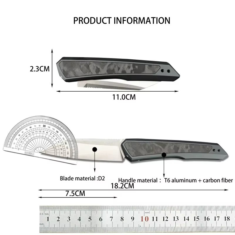 KS 7050 Launch 20 knife Pocket Folding knives D2 Blade T6 Aluminum Embedded with Carbon Fiber Handle Defensive Knife for Outdoor Hunting Tactical Comb