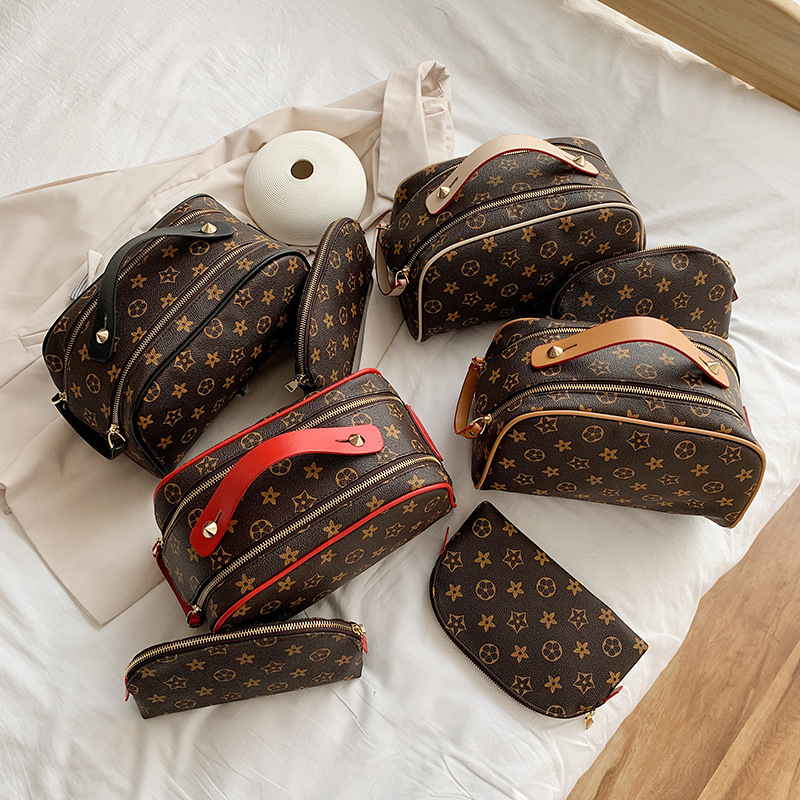 Makeup Bag Designer Wash Bag Cosmetic Bag Customized Cosmetic Bag New Large-capacity Portable Women's PU Double Zipper Handbag Waterproof Travel Wash Storage Bag