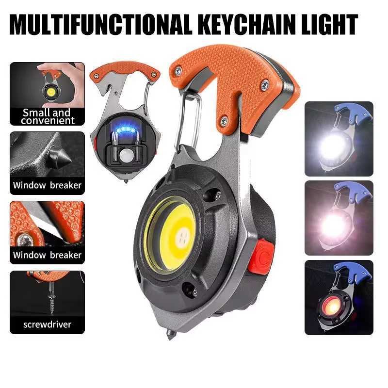 LED Flashlight Portable Multifunctional Mini COB Keychain Lamp USB Rechargeable Work Light Strong Torch Camping Outdoor Lantern W250701
