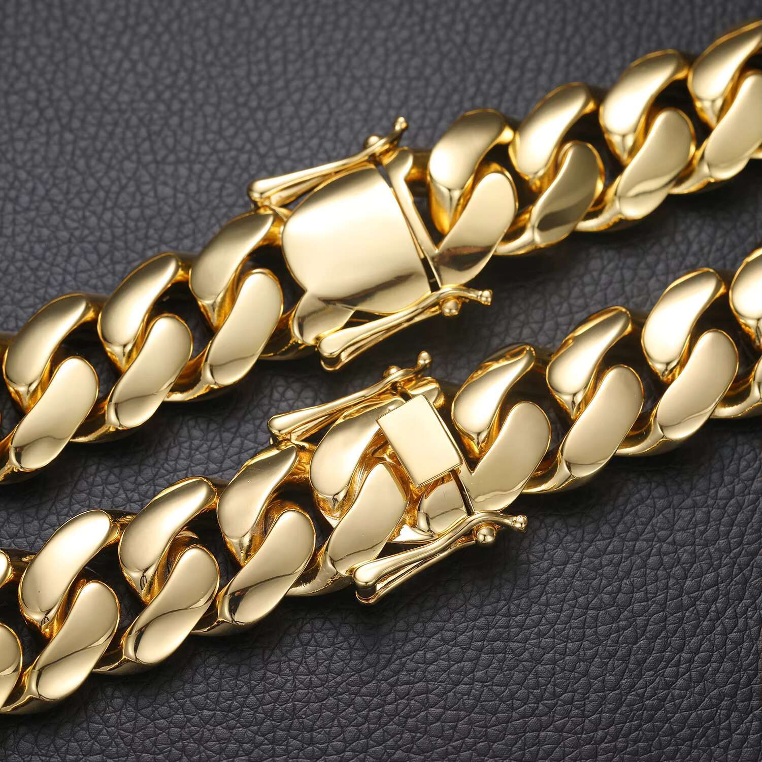 Wholesale 10mm-25mm Solid Cuban Chain 18K Real Gold Plated Hip Hop Heavy Choker Multiple Size Miami Cuban Link Necklace