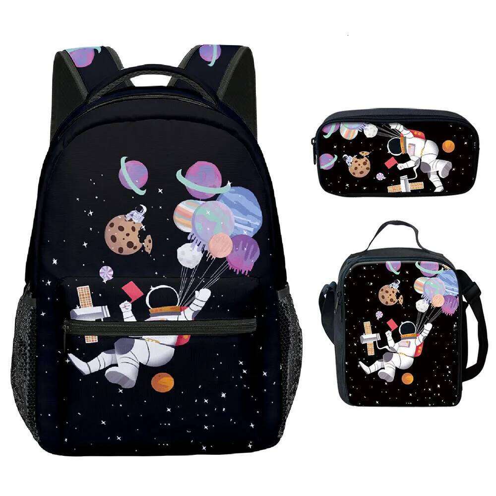 Popular Youthful Funny Space astronaut 3D Print 3pcs/Set School Bags Laptop Daypack Backpack Crossbody Lunch bag Pencil Case