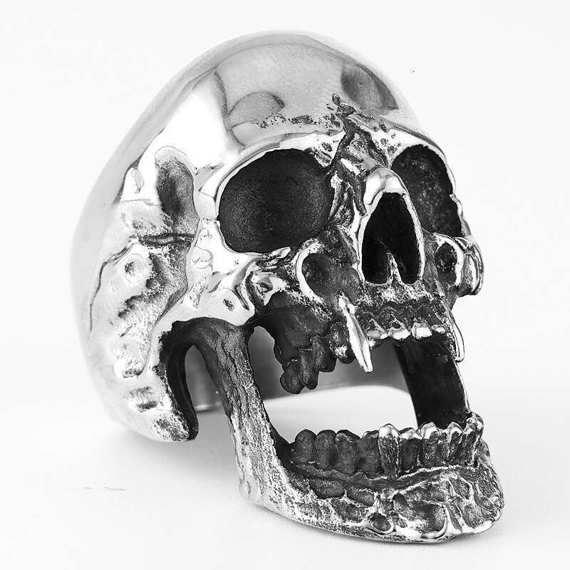 Teething Zombie Skull Ring Gothic Style Blackened Polished Titanium Steel Men's Jewelry