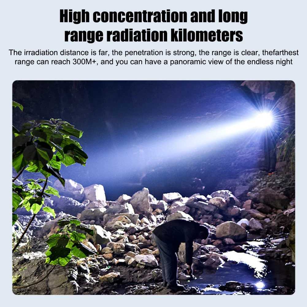 Waterproof Torch Light Telescopic Zoom XPE COB LED Zoomable Flashlight Type-C USB Charging Strong Flashlight 4 Modes for Outdoor W250701