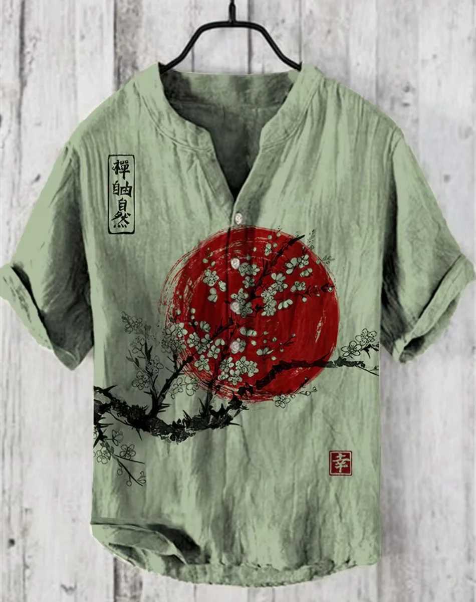 Spring and summer casual shirts for men and women plum blossom short-sleeved shirts Hawaiian style printed shirts mens tops W250627