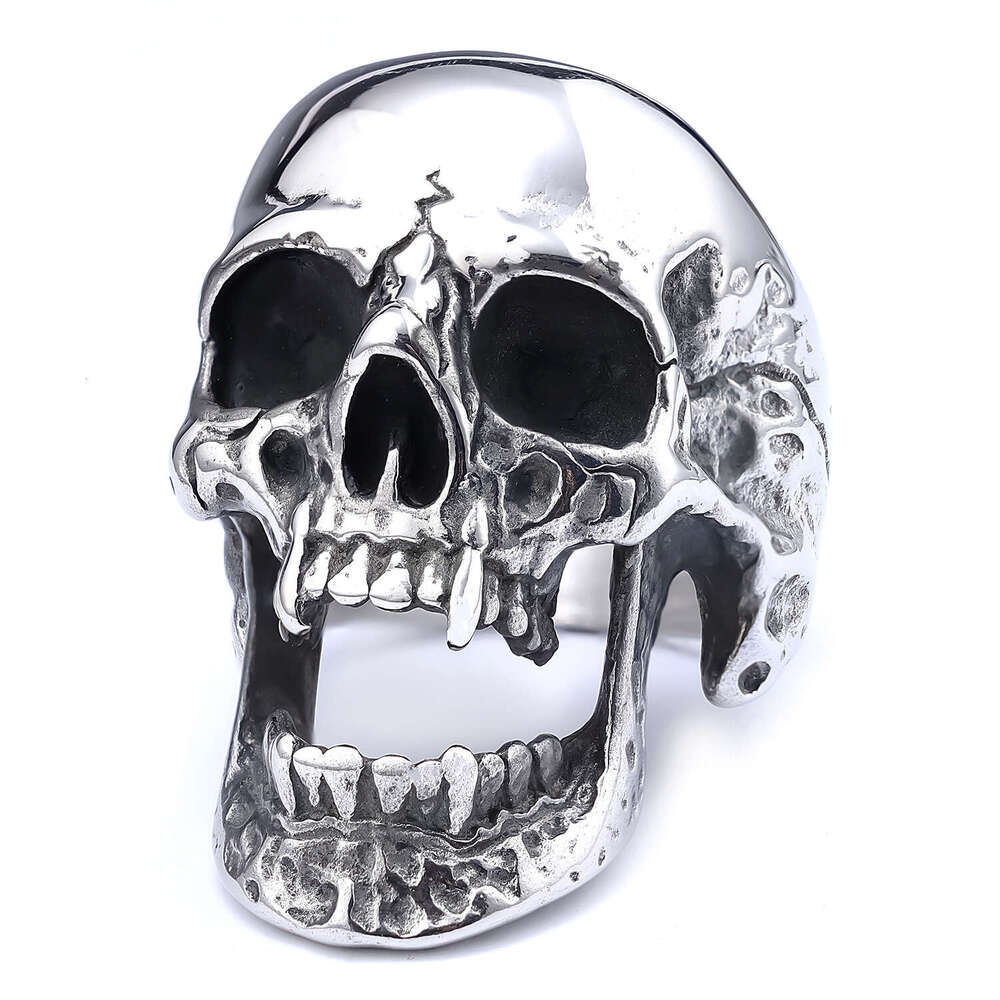 Teething Zombie Skull Ring Gothic Style Blackened Polished Titanium Steel Men's Jewelry
