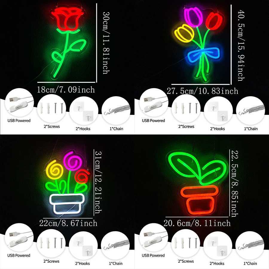 LED Neon SignLED Leaf Neon Light SignsFlower Bunch Store Shop Bedroom Garden Wall Decor Gift for Mothers or Valentines DayXJ250626
