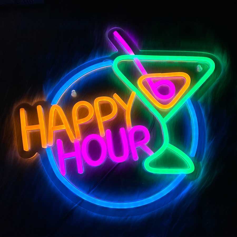 Happy Hour Neon Sign Cocktail Led Icon Color Letter Light Usb Powered Used For Bars Club Parties Family Gatherings Decor.XJ250626