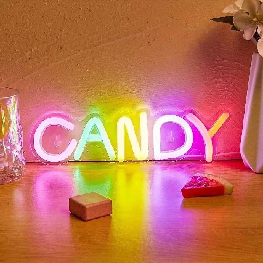 Candy Shop Neon Sign for Wall Decor LED Signs Lollipop Store Decorations Dessert Business Light Up Signs Candy Party Decor XJ250626
