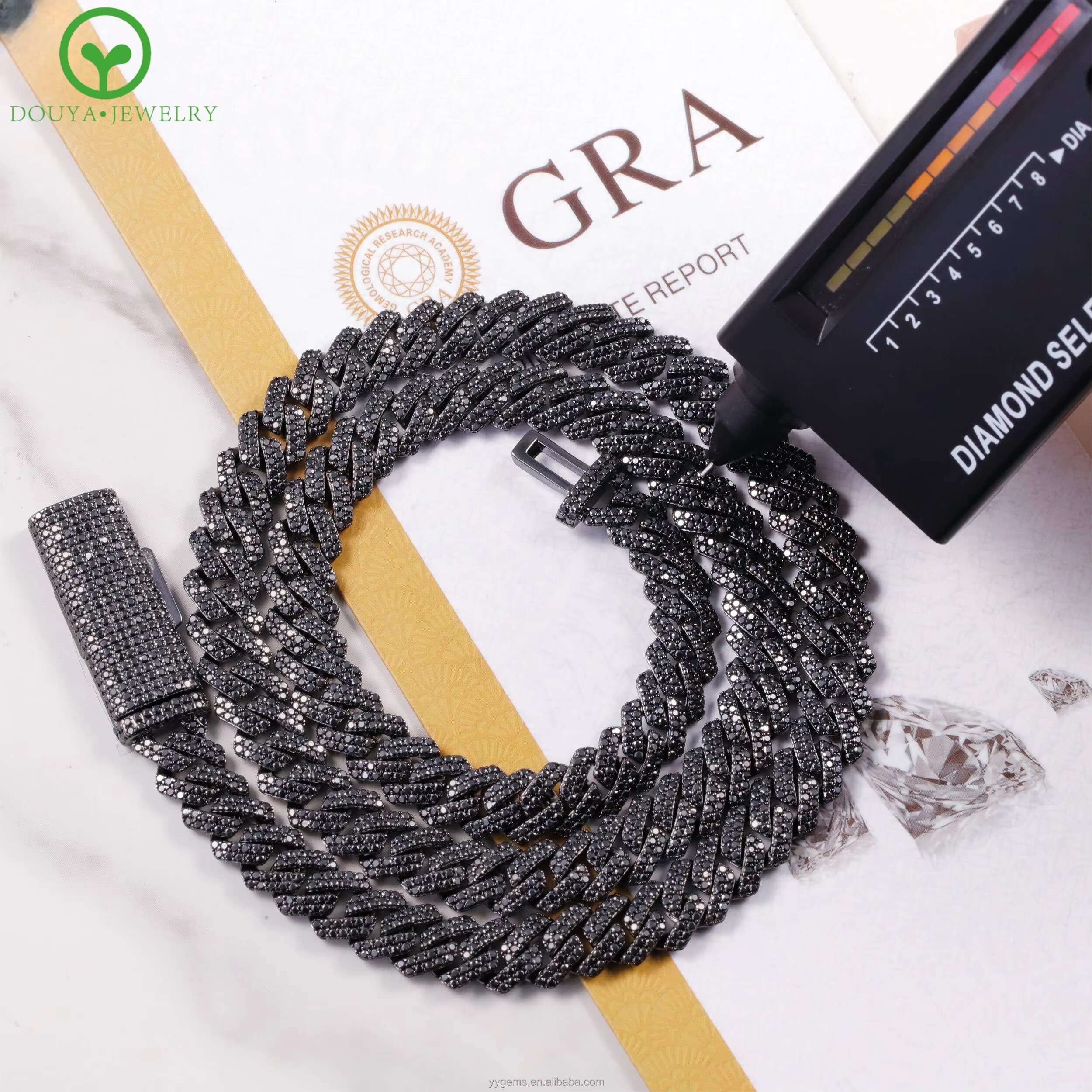 New Product Black Diamond Necklace Bracelet 9mm 10mm 12mm 13mm 925 Silver Iced Out VVS Moissanite Cuban Link Chain with GRA