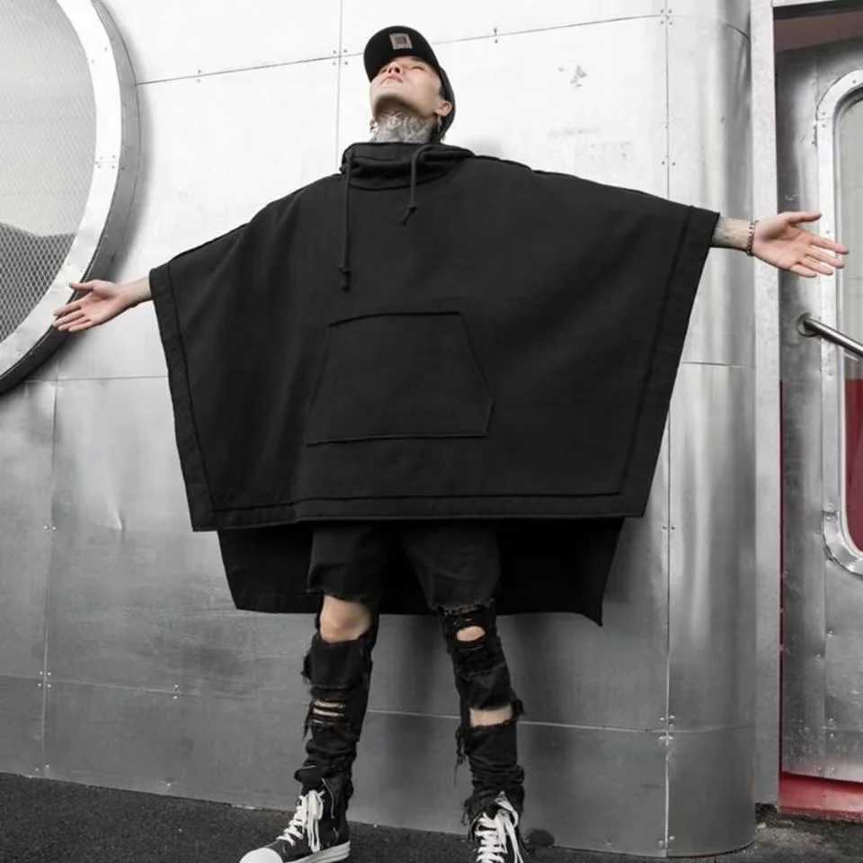 ARENS Techwear Black Oversized Hoodies Sweatshirt Baggy Trench Coat Anorak Men Goth Punk Japanese Streetwear Hip Hop Gothic Z250627