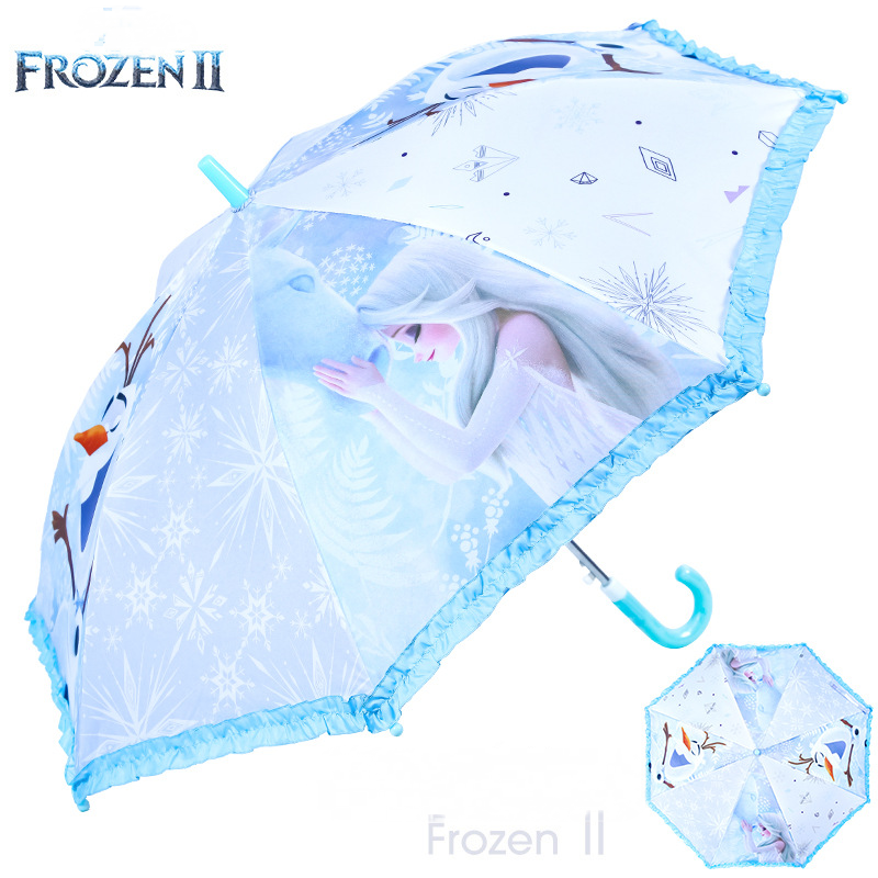 Disney Frozen Elsa Princess Children's Umbrella Baby Sun Umbrella Student Long Handle Sun Rain Umbrella Semi-Automatic Urella Children's Rai