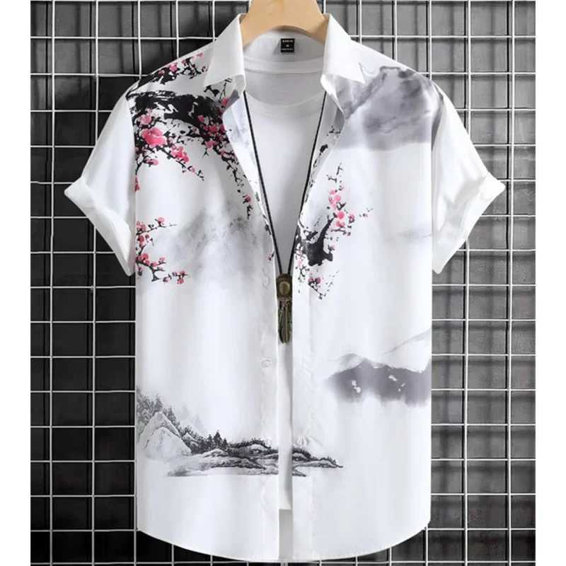 Fashion Shirt For Men 3D Ink Painting Prints Mens Clothing Daily Casual Short Sleeve Beach Party Sweatshirt Street Hawaiian Shirt W250627