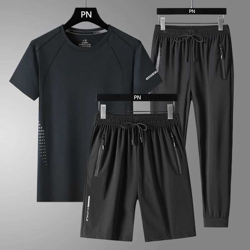 2025 Summer Black White Tracksuits for Mens Set Sleeve T-Shirt Shorts Sportswear Brand Sporting Suit Oversize Comfort Loose New XJ250627
