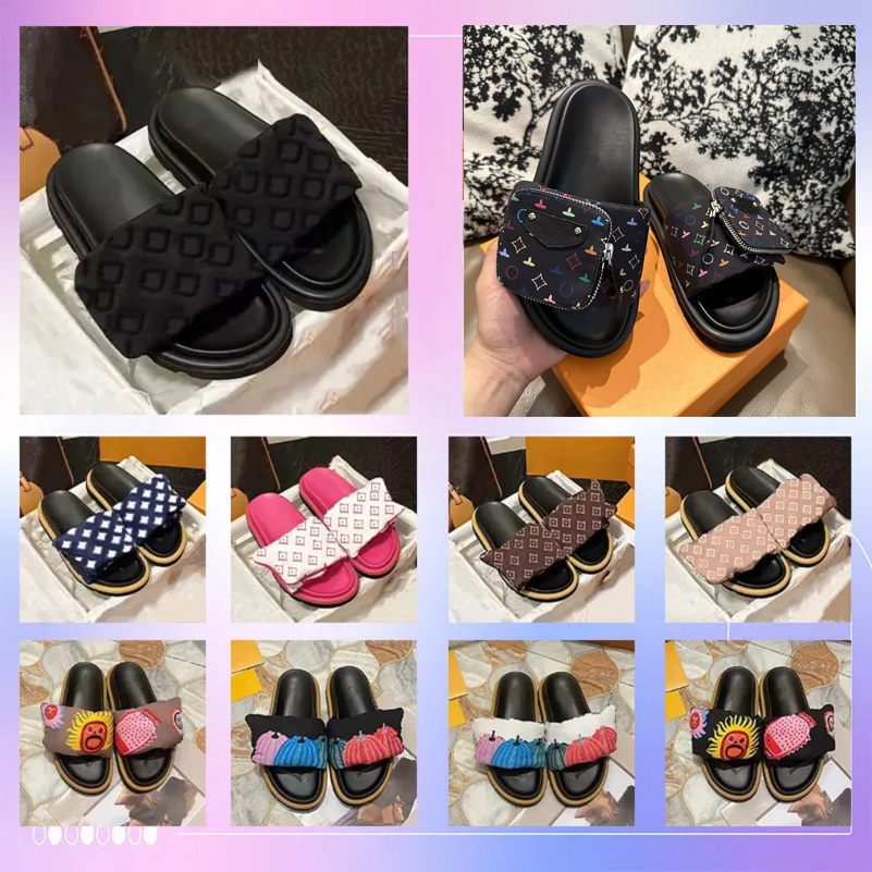 2025 With Box Designer Women Classic Slippers Leather Luxury Sandals Flip Flops Flat Fashion Slide Black White Pink Green Orange Beige Womens Summer