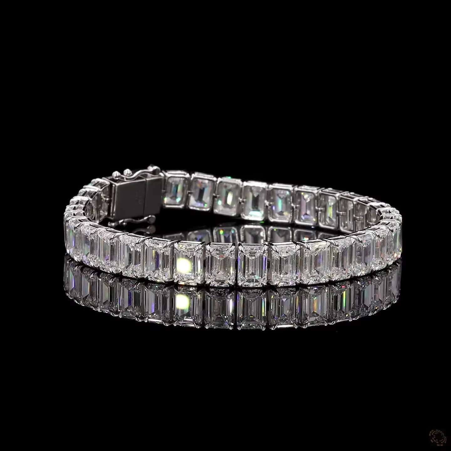 925 Sterling Silver Tennis Bracelet Emerald Cut Iced Out High-End Moissanite Diamond Look Secure Locking Clasp for Gift