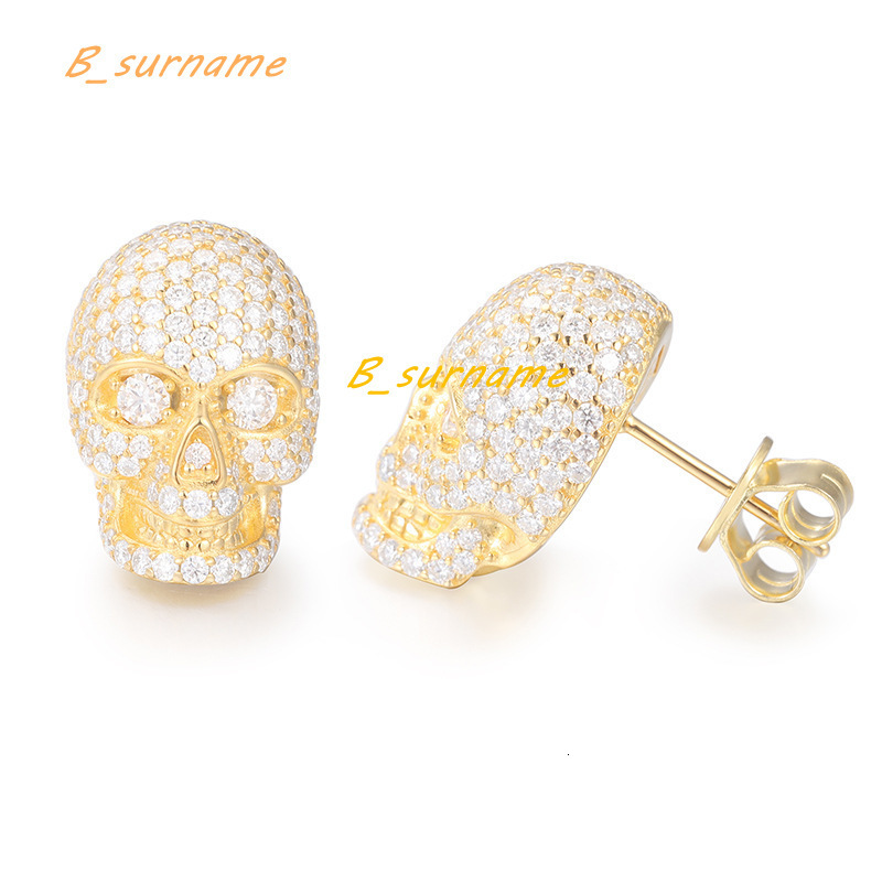 S925 Silver D-Color Moissanite Earrings European American Cross Border Fashion Personalized Skull Ear Jewelry Stock Available