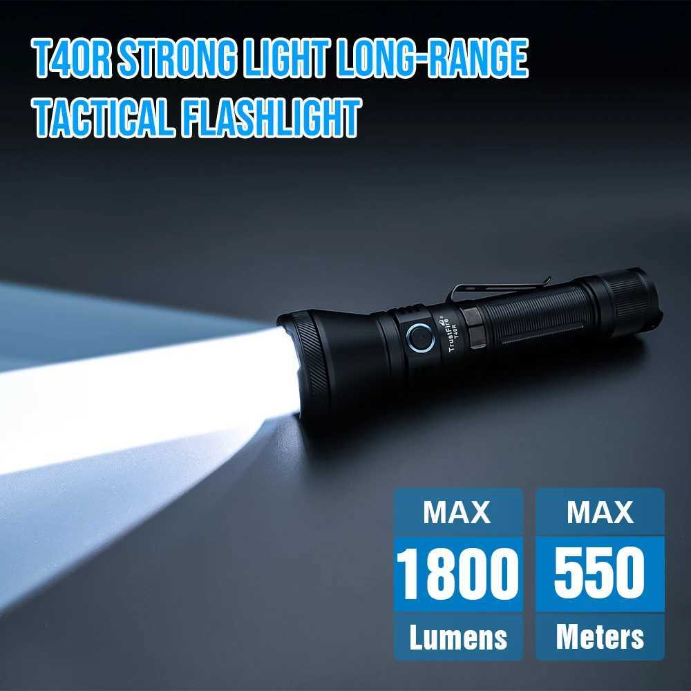 Trustfire T40R Army Tactical LED Flashlight 1800 lumens 550 meters Rechargeable 18650 Lamp With USB Charging Self-Defense IP68 Torch W250701