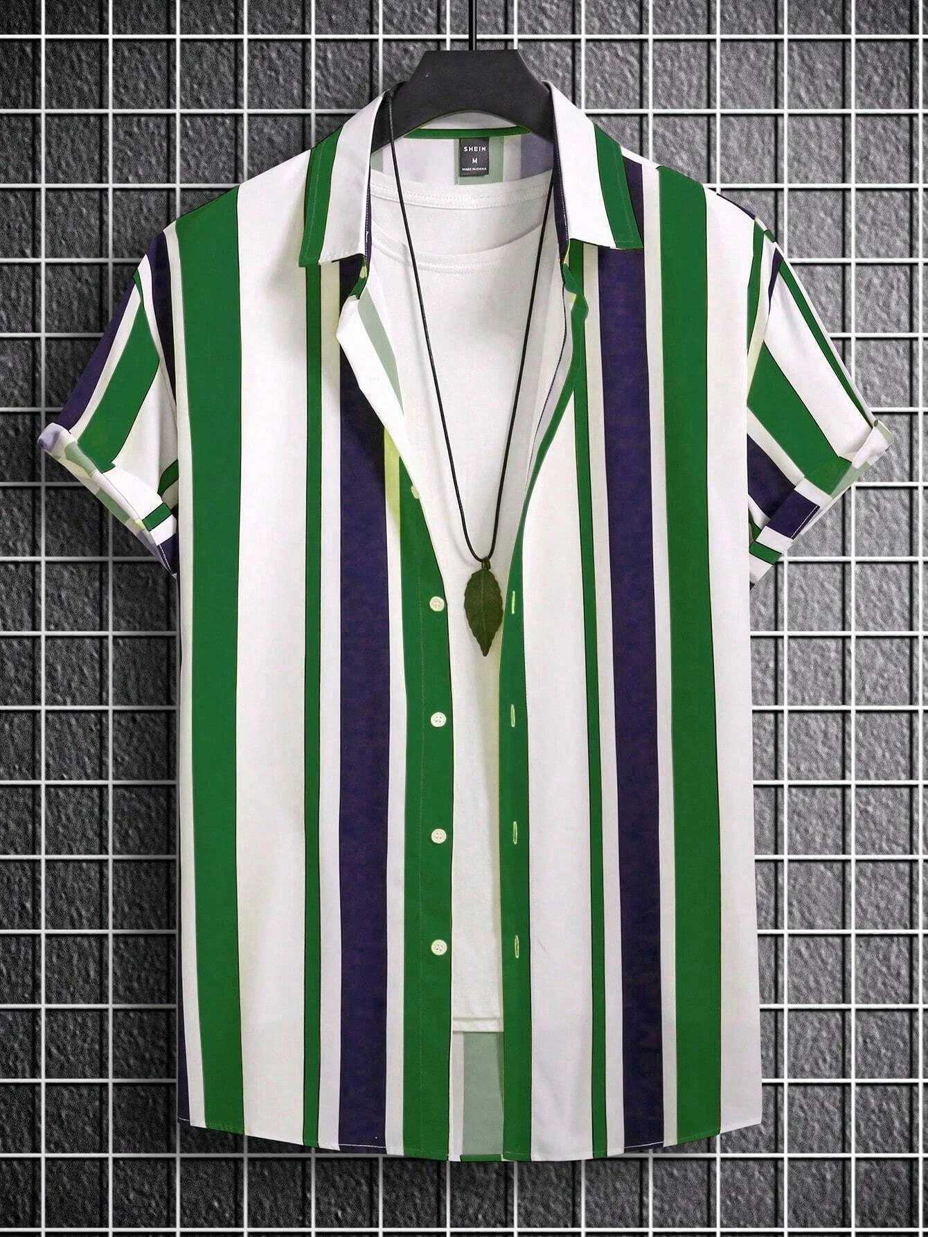 Mens Womens Stripe Print Design Shirt Tops Short Sleeve Shirts Casual Fashion Casual Button Short Sleeve Tops W250627