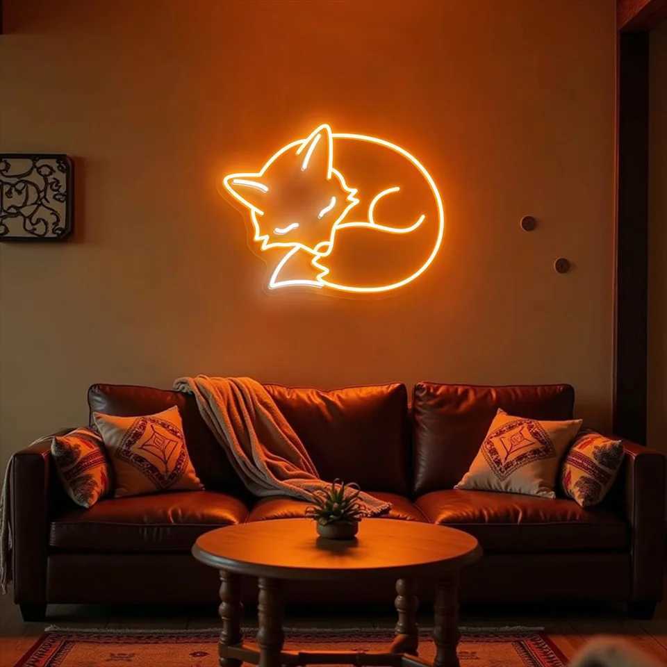Sleeping Fox Neon Sign Cozy Animal Neon Aesthetic Woodland Decor Soft Glow Wall Art Gift for Nature Lovers XJ250626