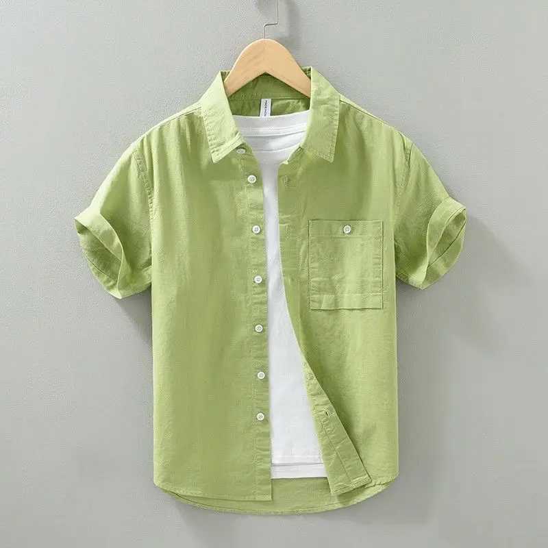 Small Fresh Short-sleeved Shirt Mens Summer Thin Breathable Fashion Trendy Solid Color New Casual W250627