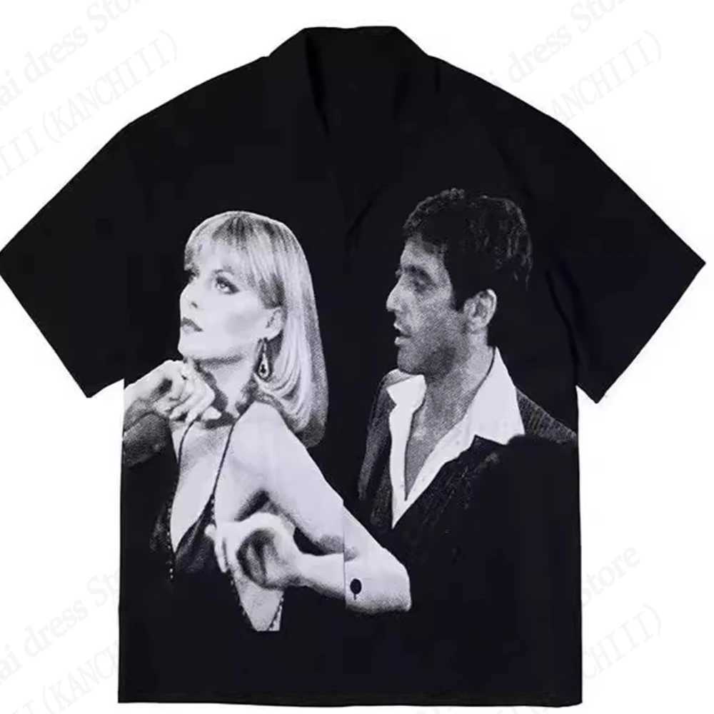 Mens Shirts Movie Scarface Print Hawaiian Beach Shirt For Men 3D Print Hawaiian Shirt Women Fashion Button Short Sleeve Blouse W250627