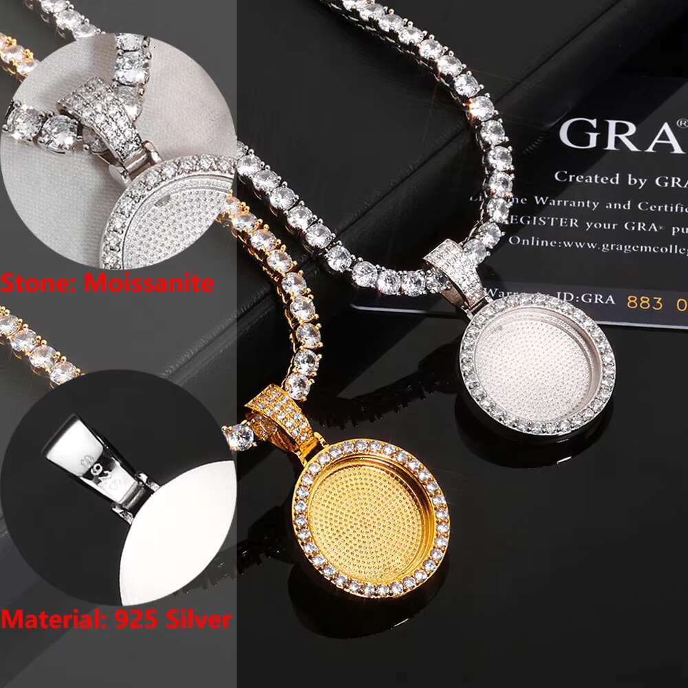 Fine Jewelry 25mm Moissanite Photo Pendant 925 Sterling Silver Custom Circle Pendant Birthday Gift for Children Tariff Free