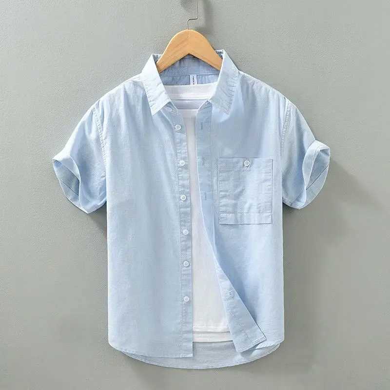 Small Fresh Short-sleeved Shirt Mens Summer Thin Breathable Fashion Trendy Solid Color New Casual W250627
