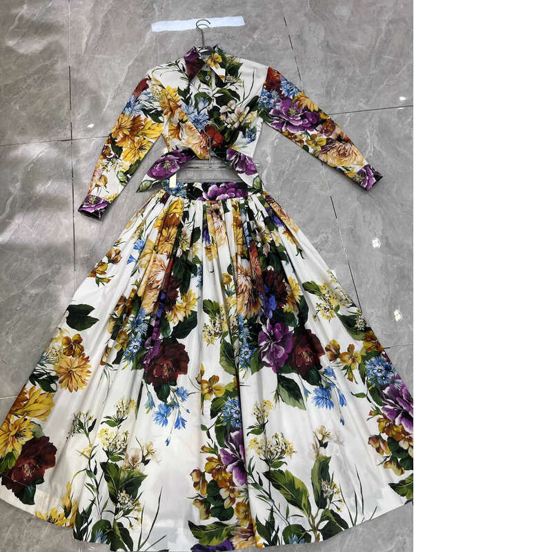 Fashion Goddess Style Hundred Flowers Bloom Cotton Fabric 4m Waist 1.0m Long Skirt High Quality