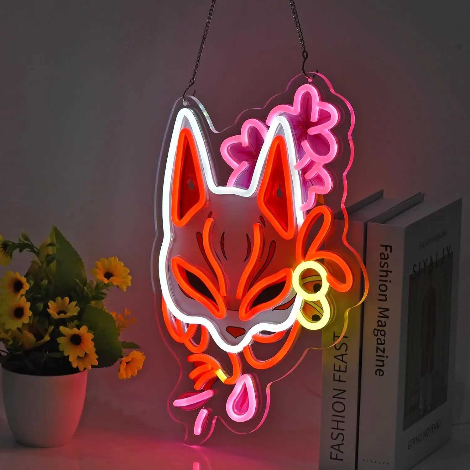 Fox Mask Neon Sign Light Wall Art Decor for Japanese Restaurant Shop Bar Market Bakery Caf Celebration Home Decor USB Dimmable XJ250626