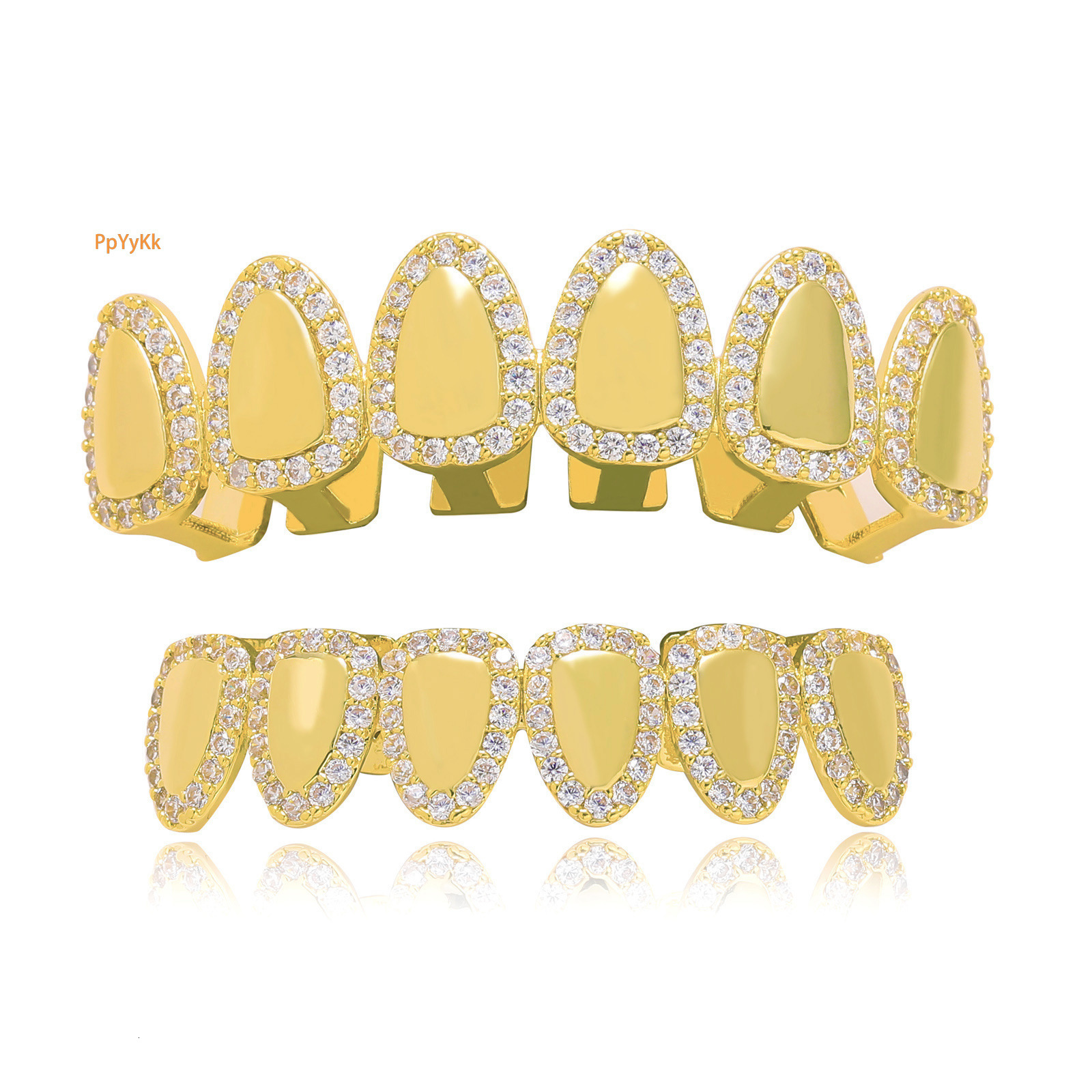 Luxury Hip Hop Mirror Iced Out 6-teeth Gold Grillz Halloween Trendy Men's Moissanite Fashion Accessories Pass the diamond tester