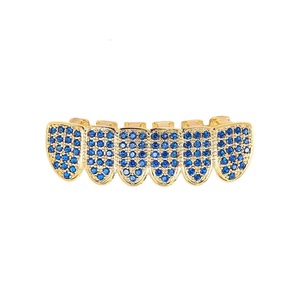 Halloween Hip Hop 18k Gold Plated Blue Moissanite Iced Out Grillz Bling Personalized Teeth Accessories Rapper Costume Accessories Pass the diamond tes