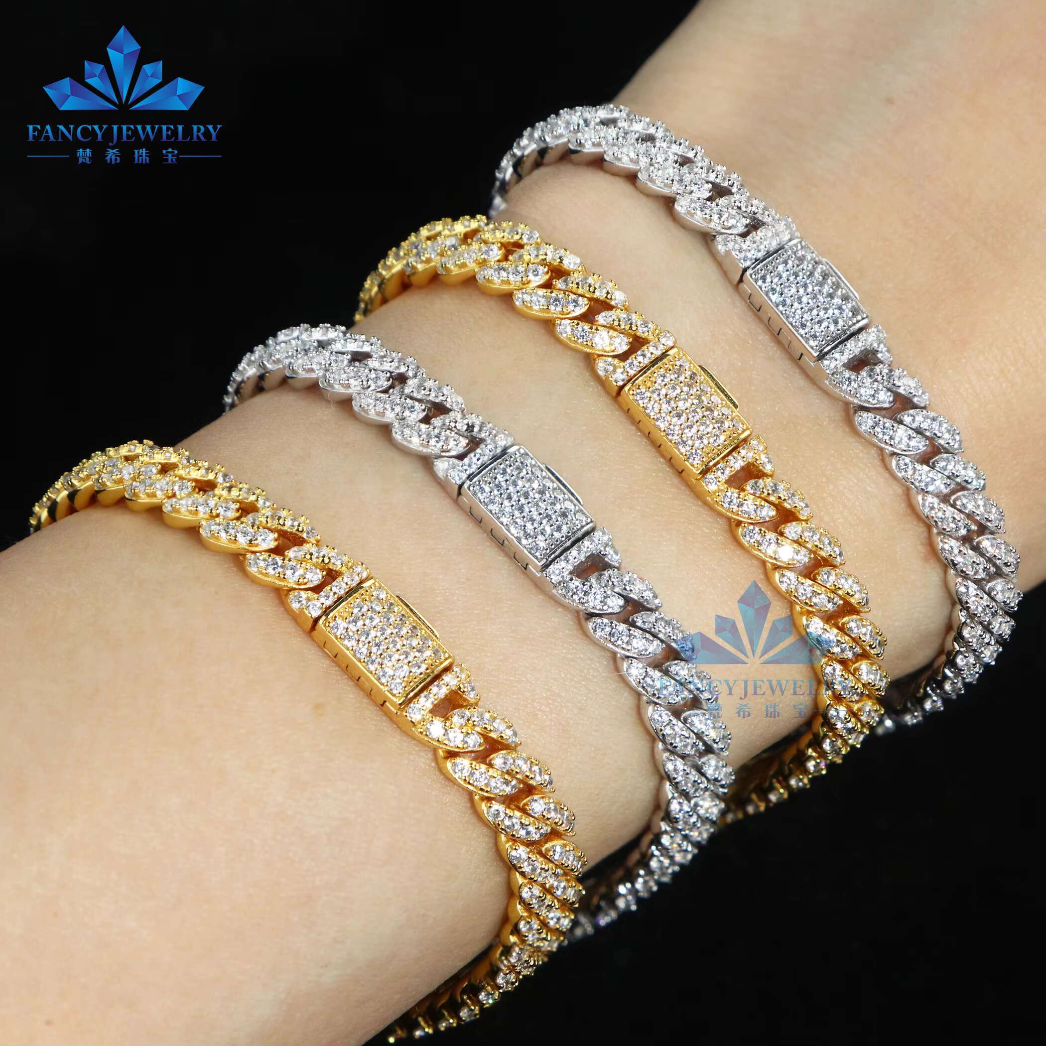 Hot Popular GRA Moissanite Diamond Bracelet Hiphop 925 Sterling Silver Cuban Chain 6MM Single Row Miami Cuban Bracelet