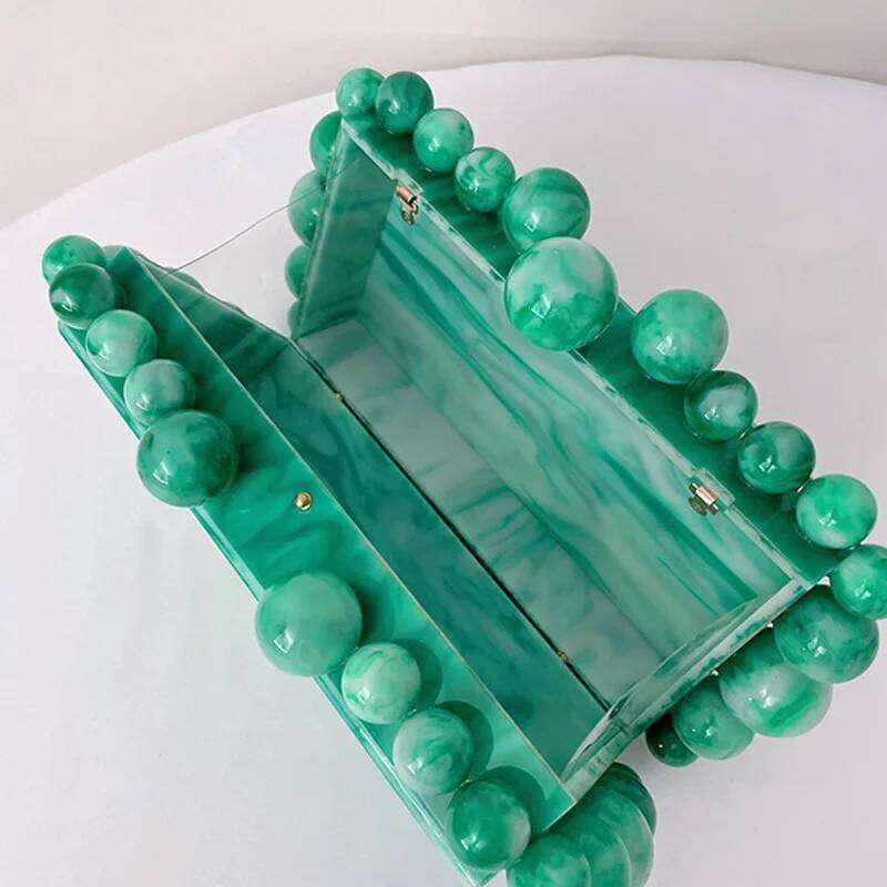 Acrylic clutch bag women designer evening party beaded purse 2022 new pink green purple pearl color
