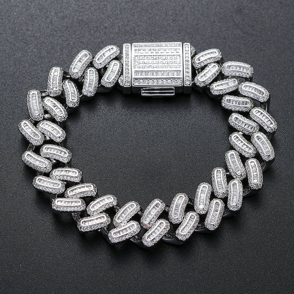 15MM Luxury VVS Moissanite Iced Out Hip Hop Cuban Bracelet Men's Trendy Brand High-Quality Statement Jewelry Passes the Diamond Tester