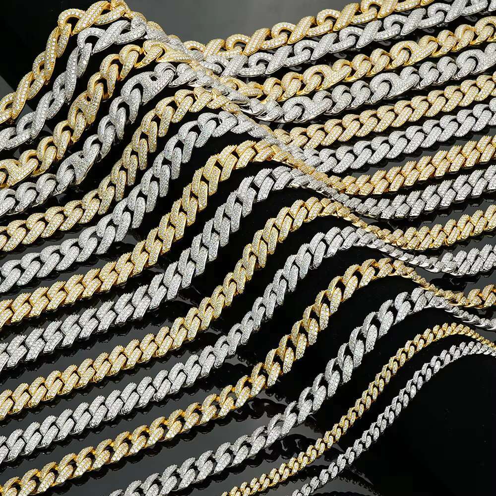 Moissanite Miami Cuban Link Prong Necklace Solid 925 Sterling Silver Rapper Chain Iced Out Hiphop Cuban Link Chain