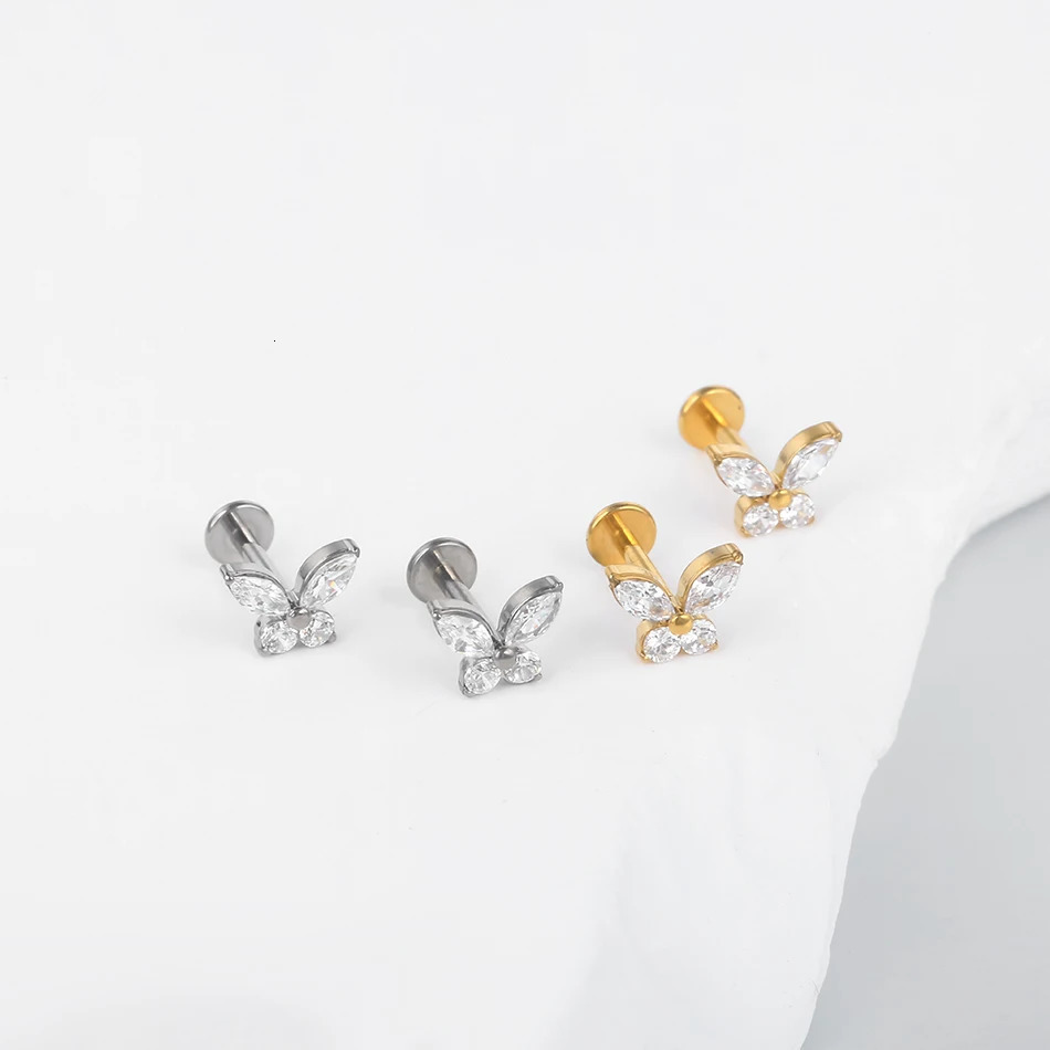 1pcs Piercing Cross Flower Stud Earring Internally Threaded Cubic Zircon Tragus Helix Piercing Body Jewelry 250624