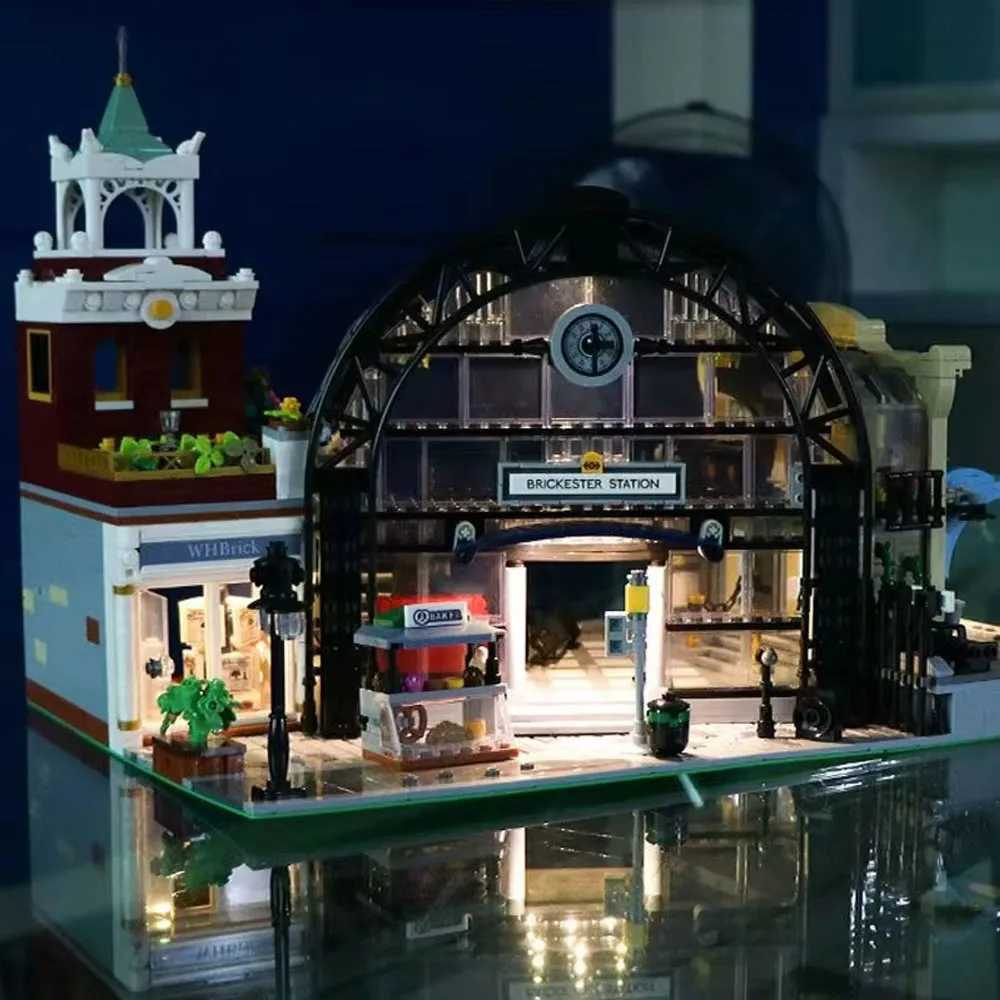 Creative Expert Moc Meeting Point Train Station with light Street View Bricks Modular House Model Building Blocks Toy 2720pcs Y250627