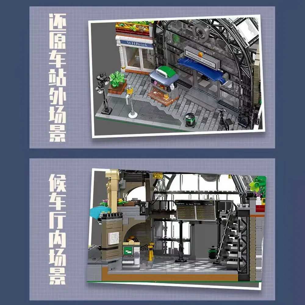 Creative Expert Moc Meeting Point Train Station with light Street View Bricks Modular House Model Building Blocks Toy 2720pcs Y250627