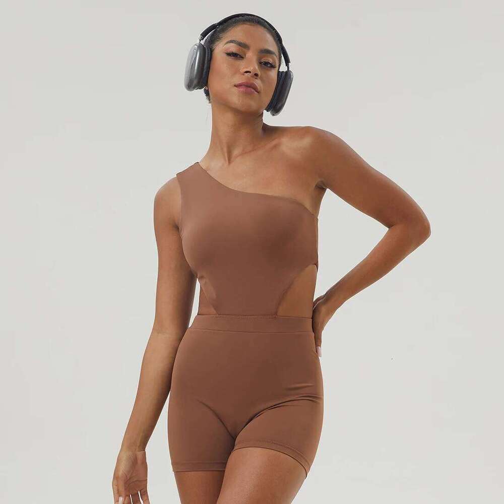 Women One-Shoulder Sport Bodyduit Elastic Padded Fiess Gym Yoga Jumpsuit