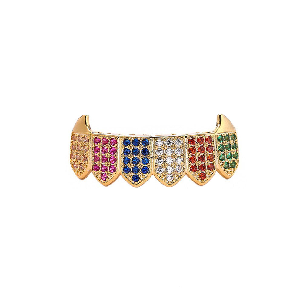 Hip Hop Gold Grillz Vampire Fangs 6 Color Iced Out Moissanite Bling Premium Teeth Accessories Rapper Costume Accessories Pass the diamond tester