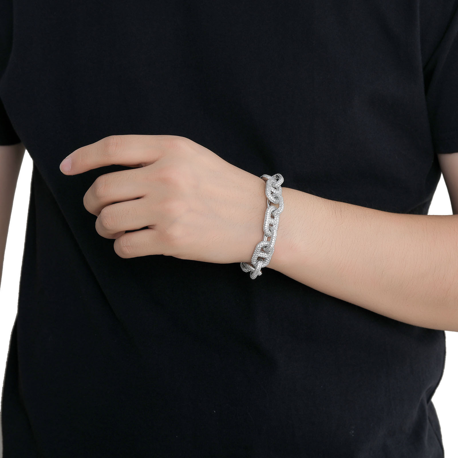15MM Hip Hop Chain Box Clasp Pig Nose Design VVS Moissanite Iced Out Men's Trendy Rapper Bracelet Passes the Diamond Tester