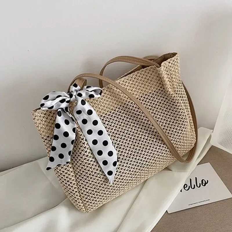 Straw Woven Large Capacity Fashionable Scarf Handbag Spring New Versatile Ins Single Shoulder Armpit Bag Tote Bag Bucket Bag XJ250627