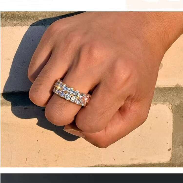 High Quality 2 Rows Moissanite Ring Pass Diamond Tester 925 Sterling Silver Hip Hop Fashion Jewelry Rings Moissanite Ring Men