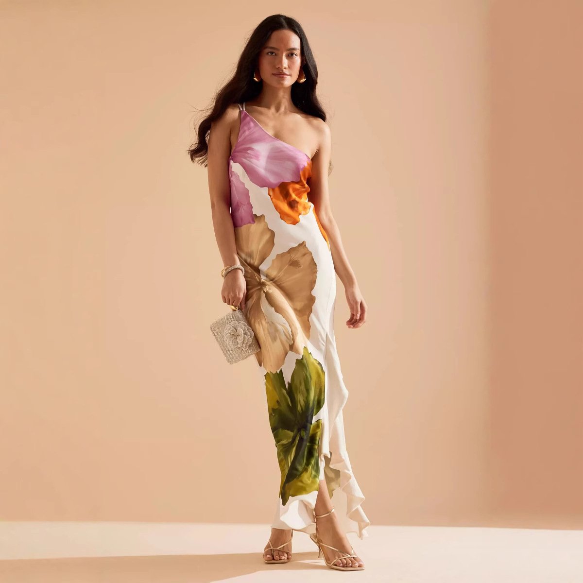X628New floral cascading ruffle irregular long dress for women
