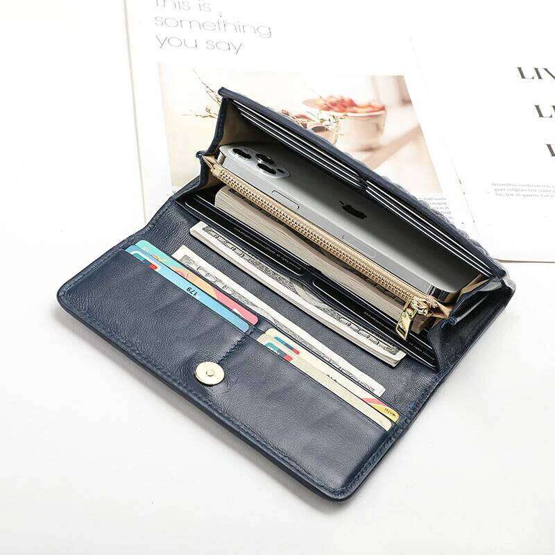 bags Women Long Pleated Wallet Fashion Hasp Zipper Multifunction Card Holder Sheepskin Genuine Leather Female Coin Clutch Purse