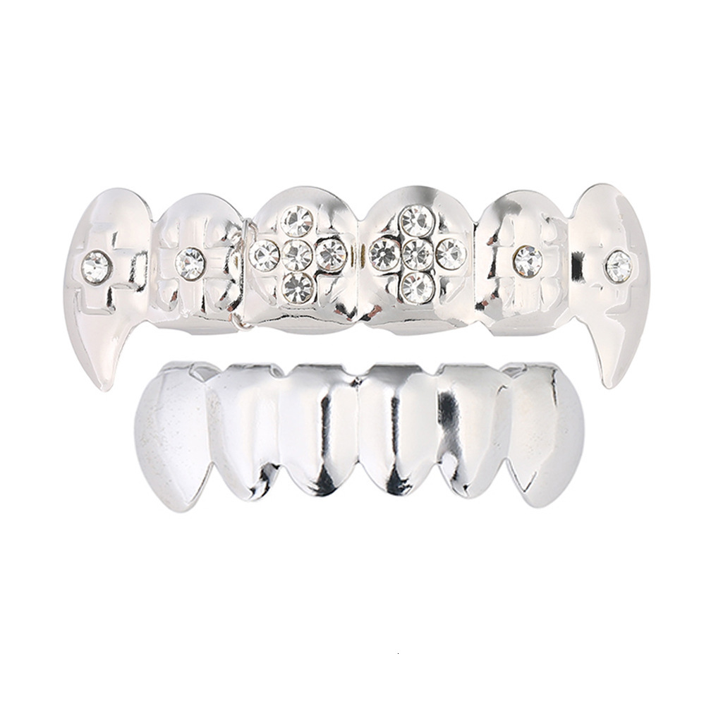 18k gold plated hip hop grillz iced out moissanite vampire fangs premium gold teeth rapper accessories Pass the diamond tester