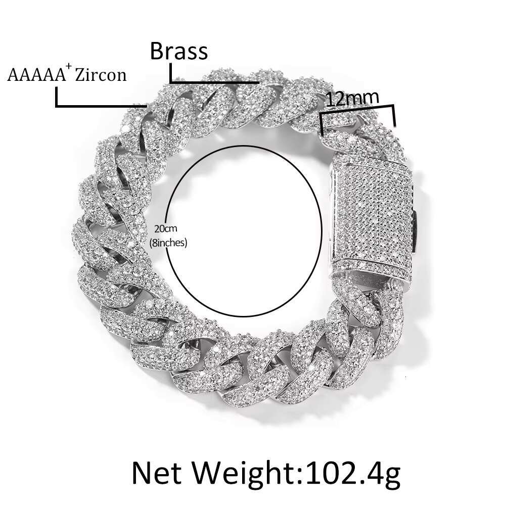 moissanite bracelet Fashion Hip Hop Necklace Iced Out Silver 12mm Miami Cuban Link Chain Men Women Figure Connecting Necklaces