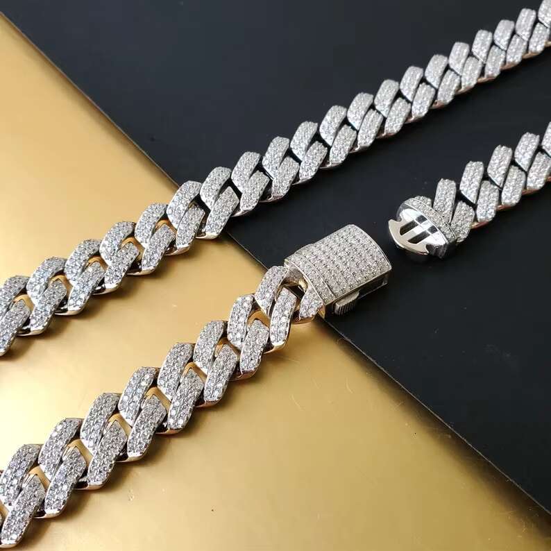 Customized 12mm Thick Miami Cuban Link Necklace VVS Tester Passing Moissanite Diamond 925 Silver Cuban Chain for Weddings