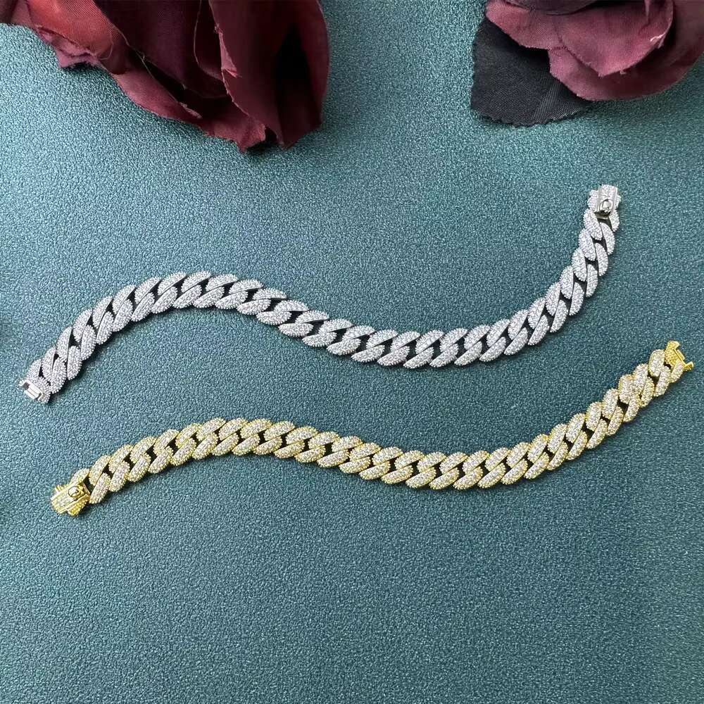 14MM Factory Price Custom Wholesale Moissanite Cuban Chain Bracelet Pass Diamond Tester 925 Silver Cuban Link Necklace Bracelet